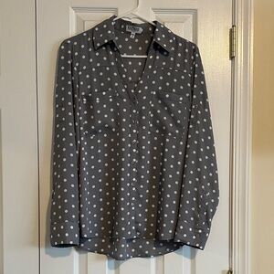 Express Gray and White Polka Dot Women’s Blouse
